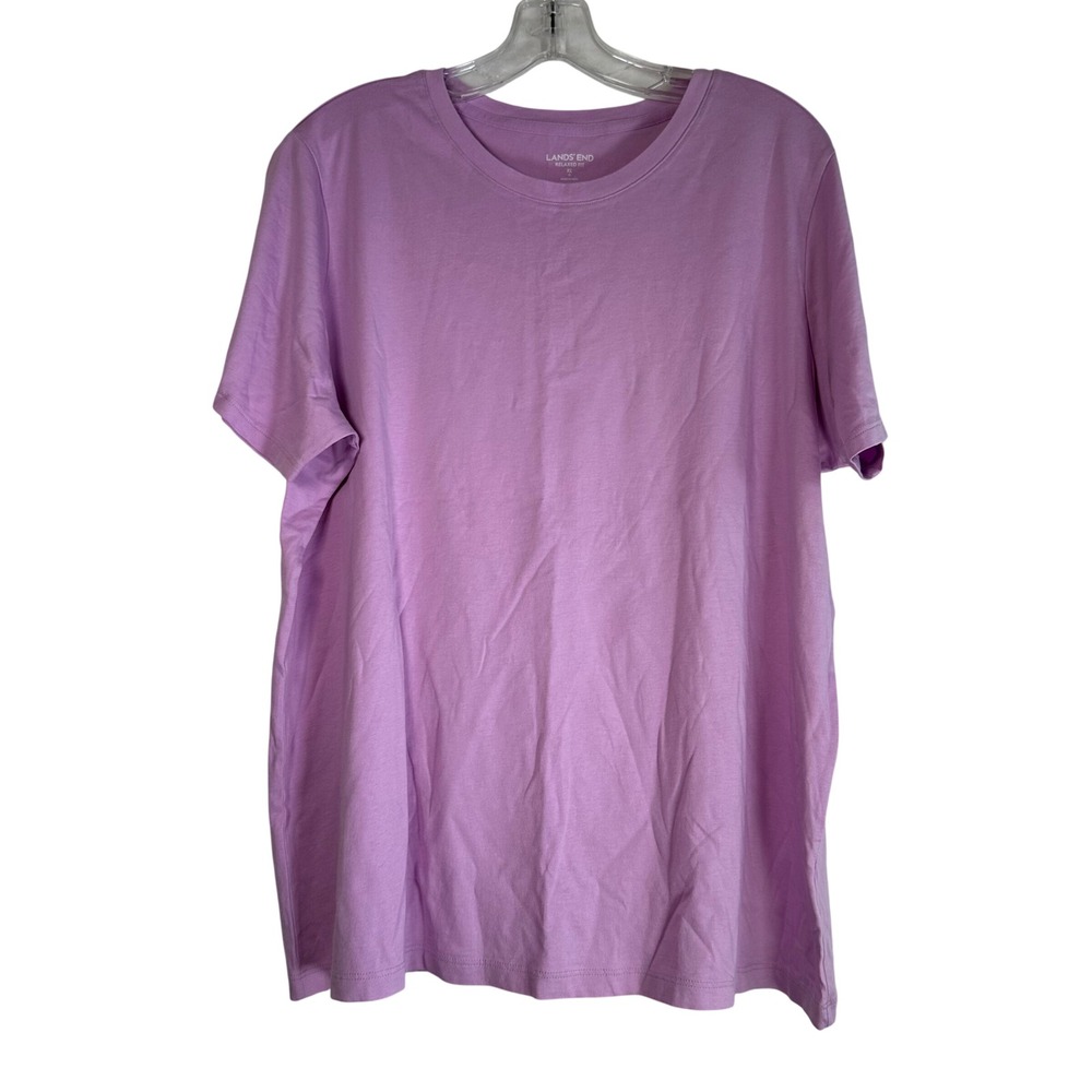 Lands End Womens Relaxed Fit Supima Cotton T-Shirt Purple XL 18 Short Sleeve